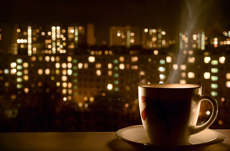 Steaming Coffee Cup — Brown, Calm, Night, Photograph