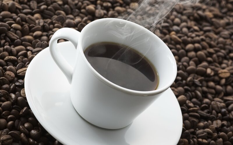 Steaming Coffee Cup — Brown, Calm, Photograph, Coffee Beans, Saucer, White