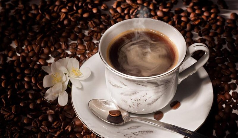 Steaming Coffee Cup — Brown, Calm, Photograph, Coffee Beans, White Flower