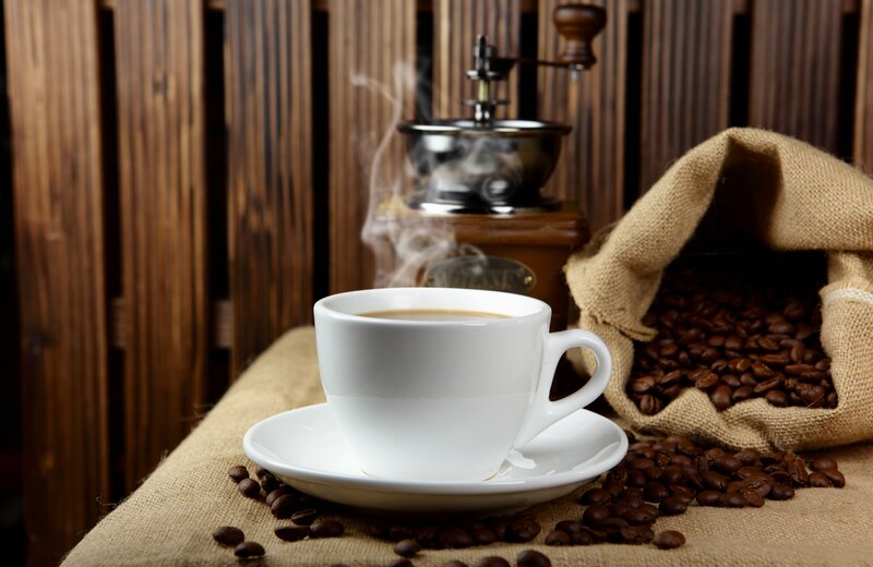 Steaming Coffee Cup — Brown, Cozy, Photograph, Coffee Beans
