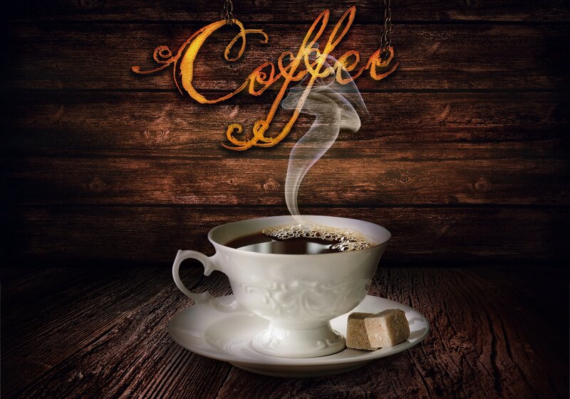 Steaming Coffee Cup — Brown, Cozy, Photograph, Saucer