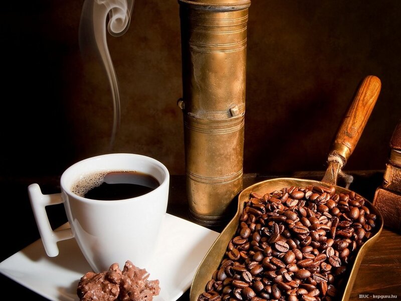 Steaming Coffee Cup — Brown, Dramatic, Photograph