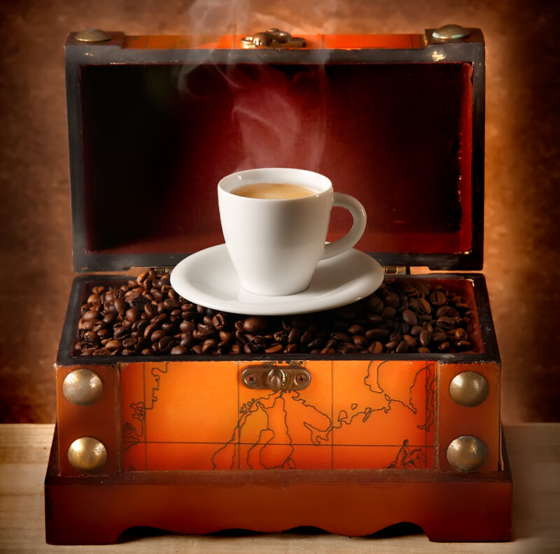 Steaming Coffee Cup — Brown, Warm, Photograph, Coffee Beans, Chest