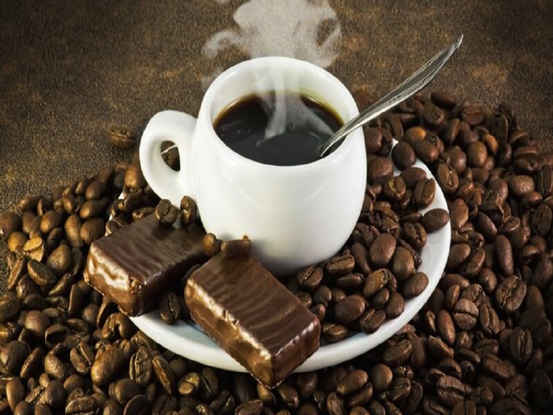 Steaming Coffee Cup — Brown, Warm, Photograph, Coffee Beans, Chocolate Bars