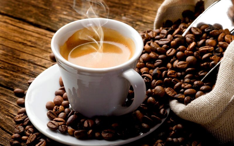 Steaming Coffee Cup — Brown, Warm, Photograph, Coffee Beans, Sack