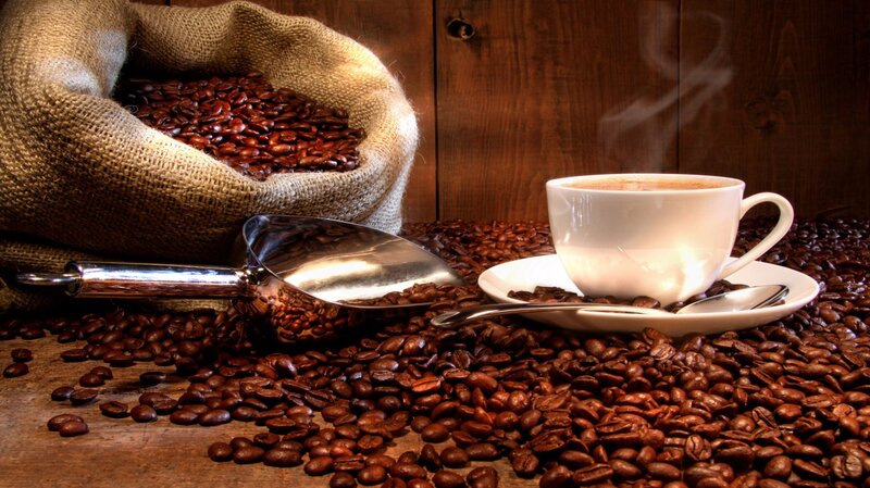 Steaming Coffee Cup — Brown, Warm, Photograph, Coffee Beans, Scoop