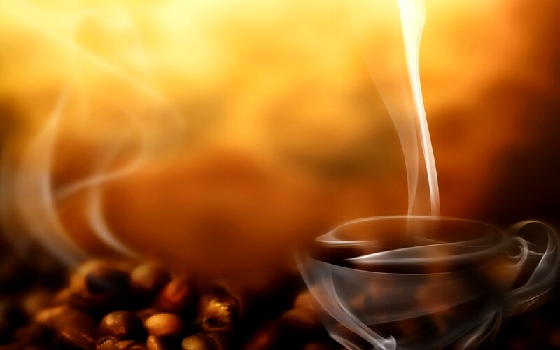 Steaming Coffee Cup — Brown, Warm, Photograph, Coffee Beans, Steam