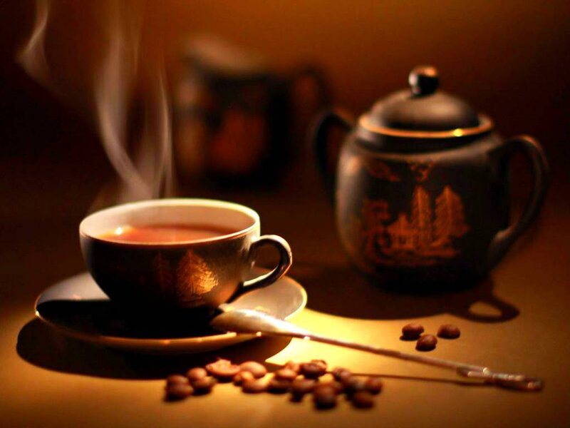 Steaming Coffee Cup — Brown, Warm, Photograph, Coffee Beans, Teapot