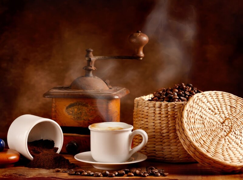 Steaming Coffee Cup — Brown, Warm, Photograph, Coffee Grinder, Roasted Beans