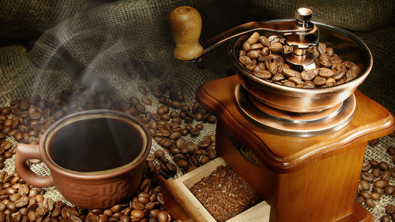 Steaming Coffee Cup — Brown, Warm, Photograph, Coffee Grinder
