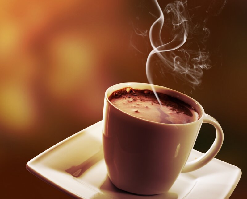 Steaming Coffee Cup — Brown, Warm, Photograph, Saucer