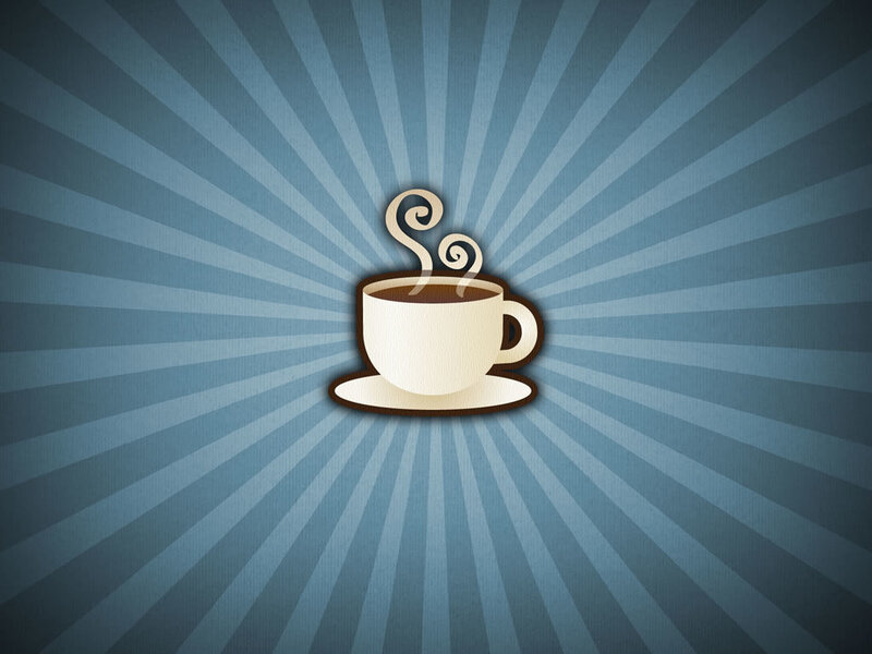 steaming coffee cup on blue background