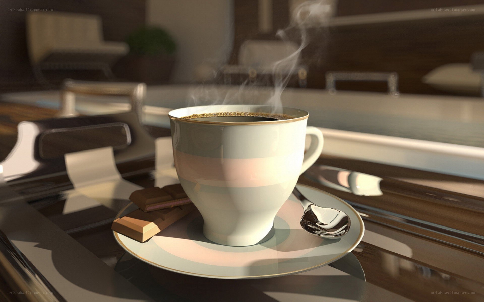 steaming coffee cup on table