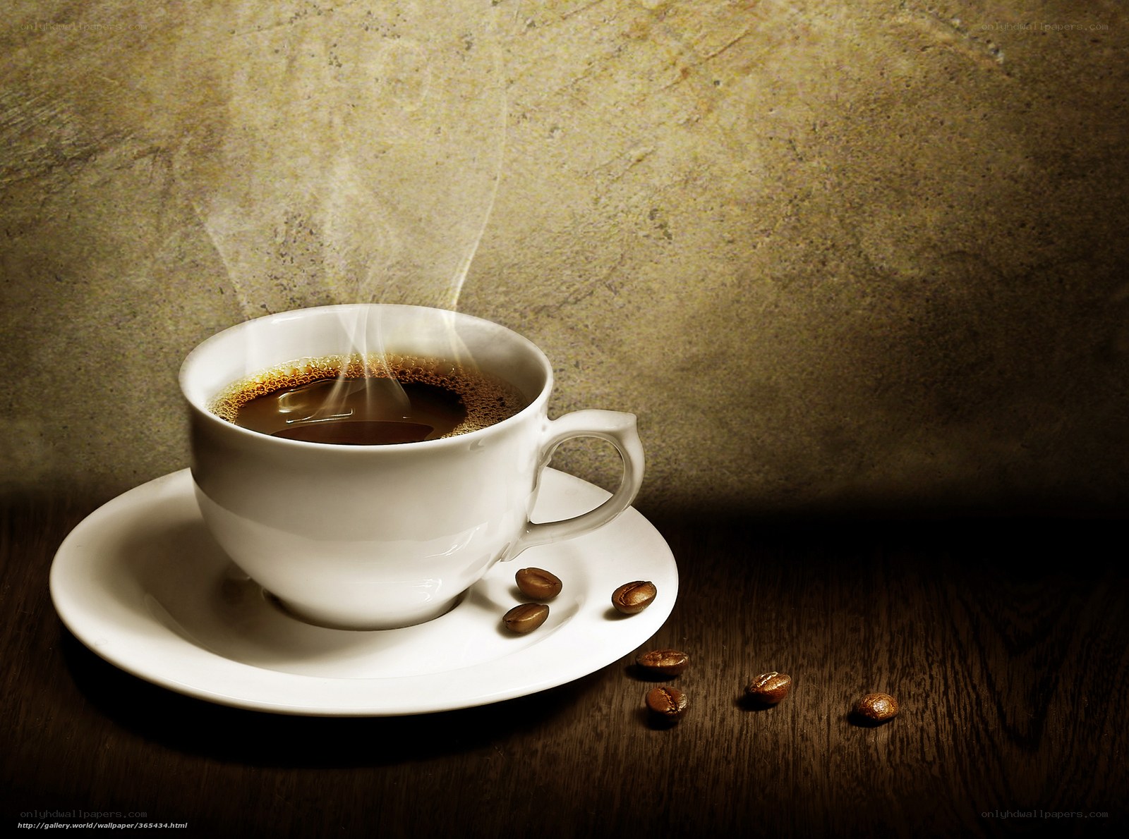 Steaming coffee cup on wood