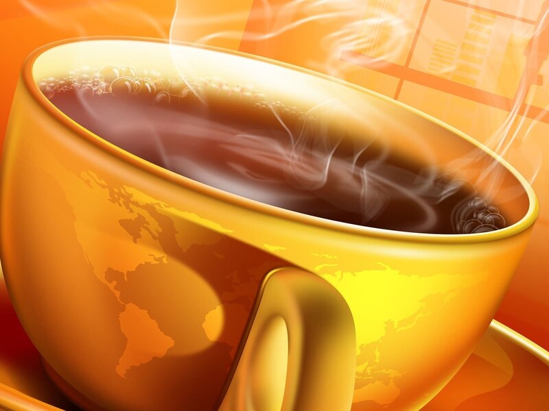 Steaming Coffee Cup — Orange, Warm, Digital Art, Steam