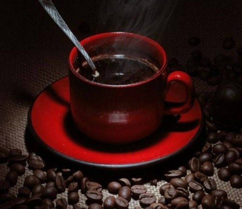 Steaming Coffee Cup — Red, Dramatic
