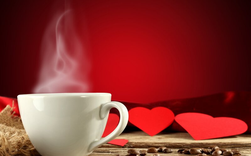 Steaming Coffee Cup — Red, Romantic