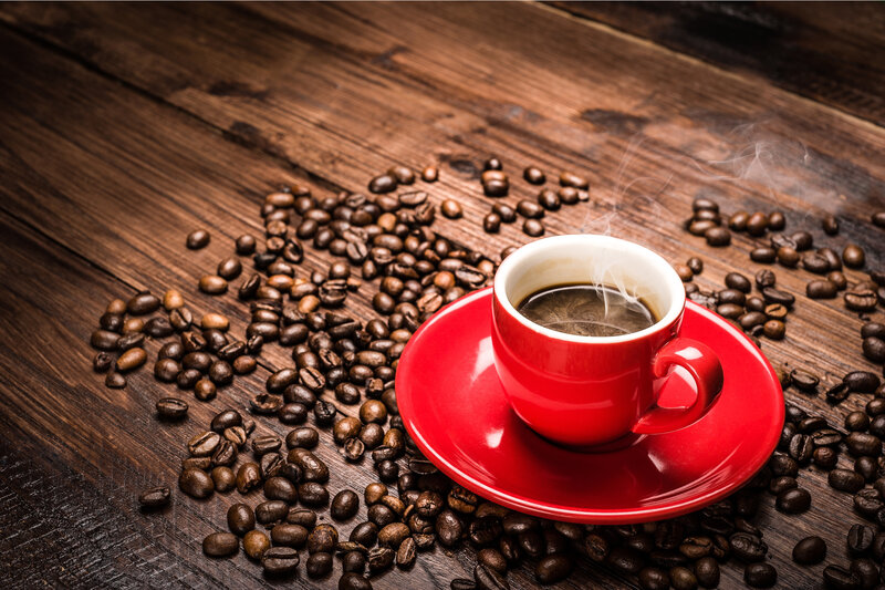Steaming Coffee Cup — Red, Warm