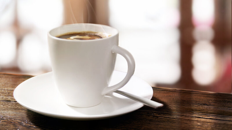 Steaming Coffee Cup — White, Calm, Morning, Photograph, Saucer, Spoon