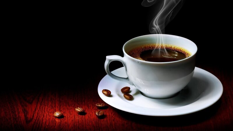 Steaming Coffee Cup — White, Coffee Beans