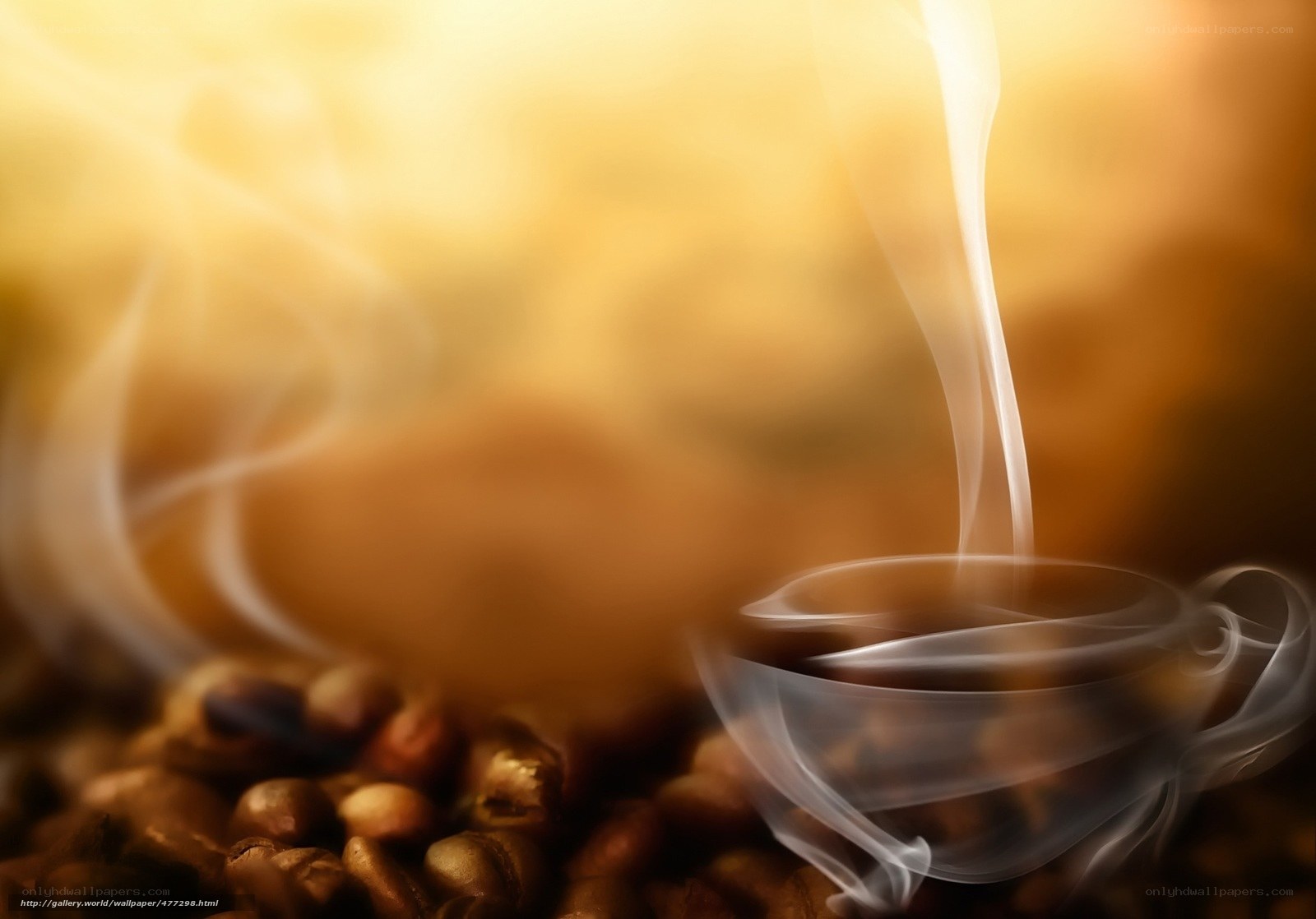steaming coffee cup with beans