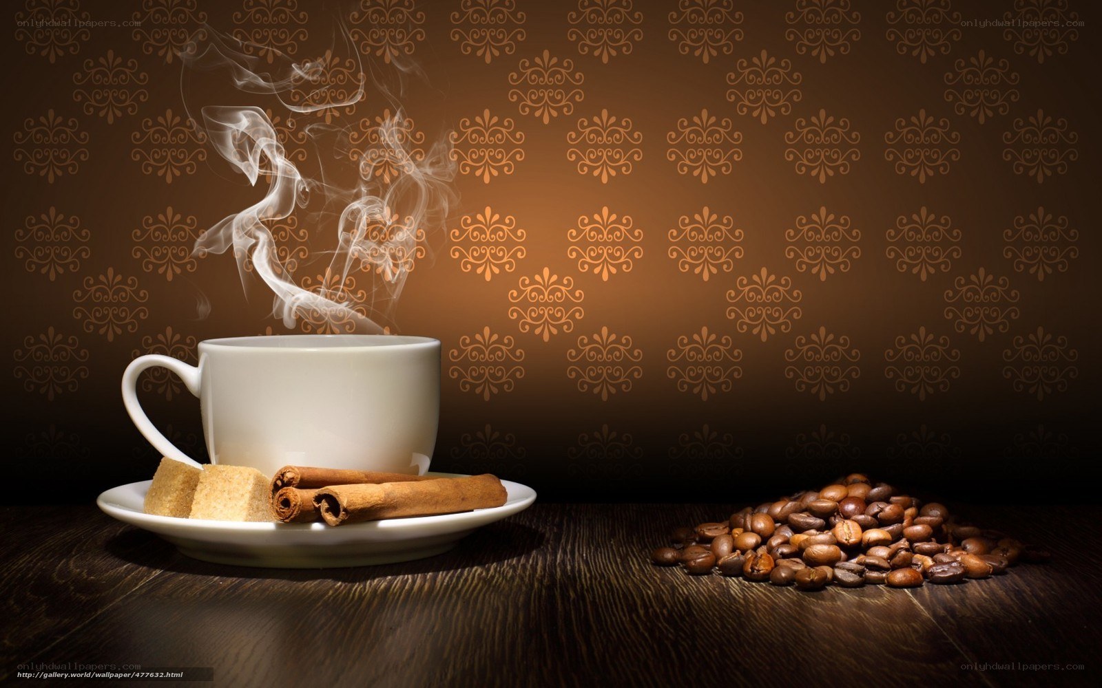 steaming coffee cup with beans