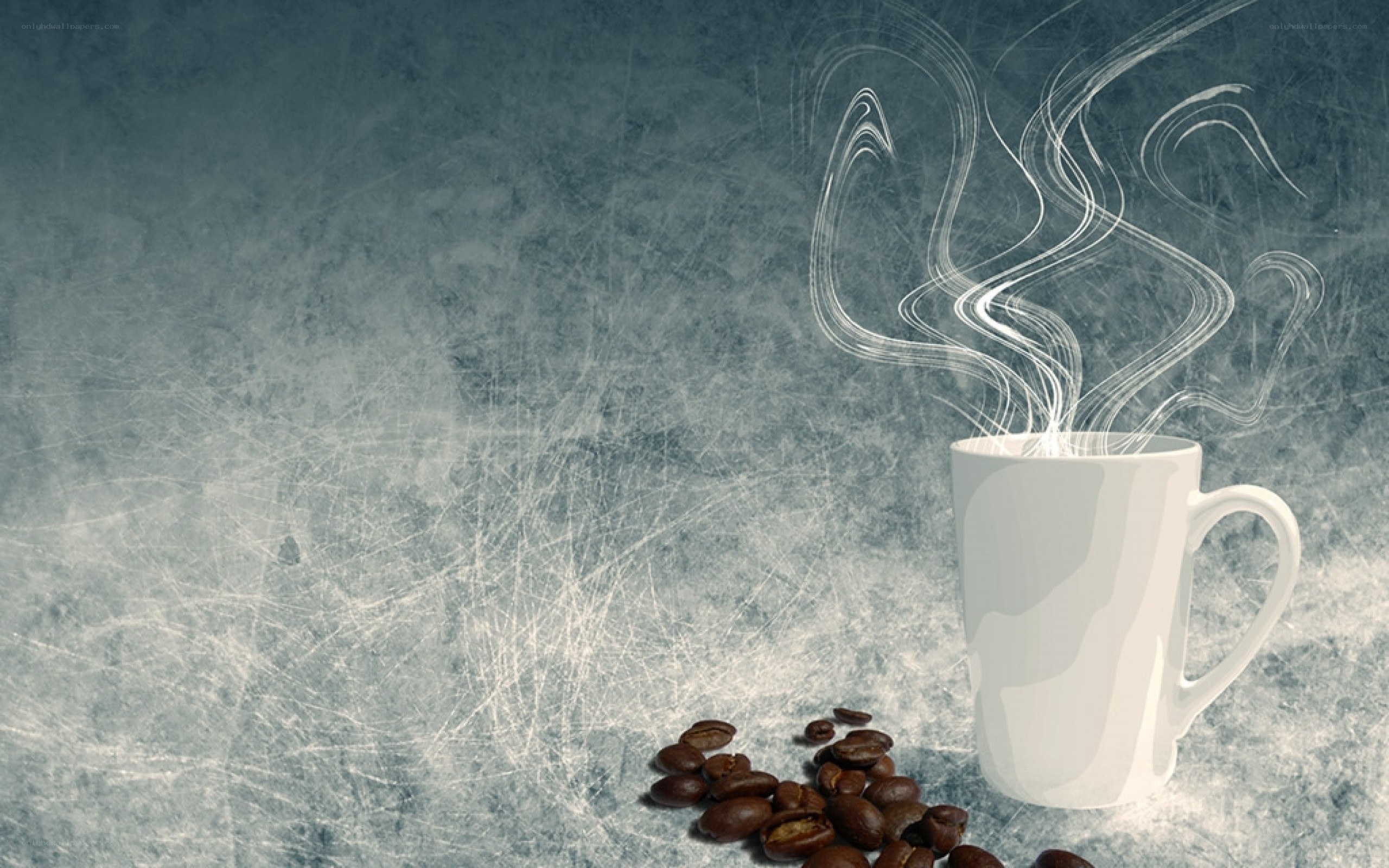 steaming coffee cup with beans