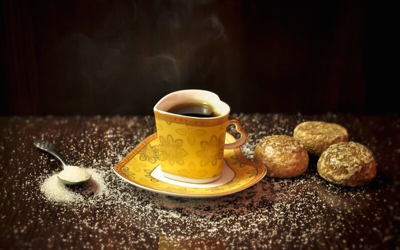 Steaming Coffee Cup — Yellow, Cozy
