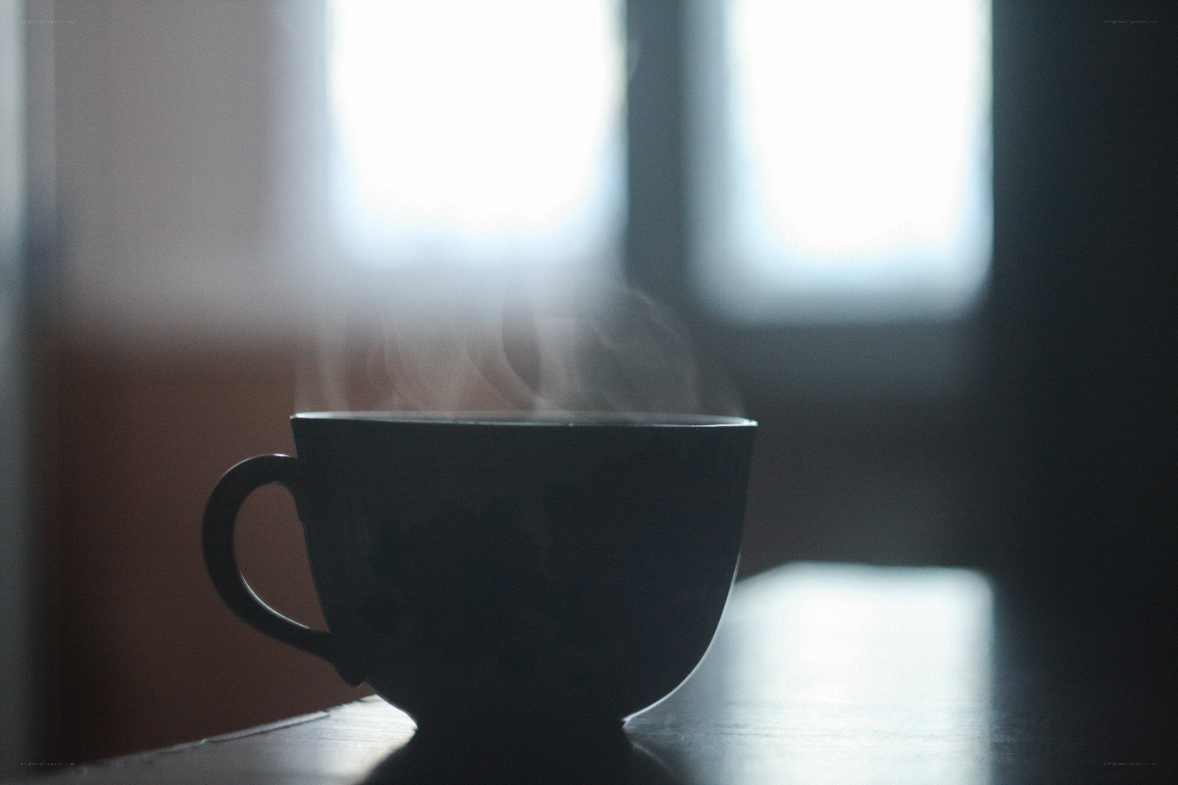 steaming cup by window