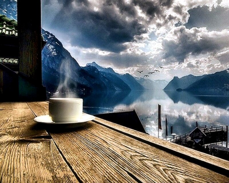Steaming Cup on Wooden Table