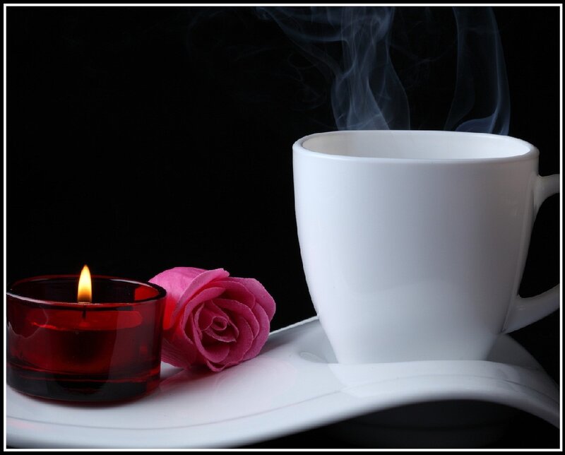 Steaming Cup with Rose — White