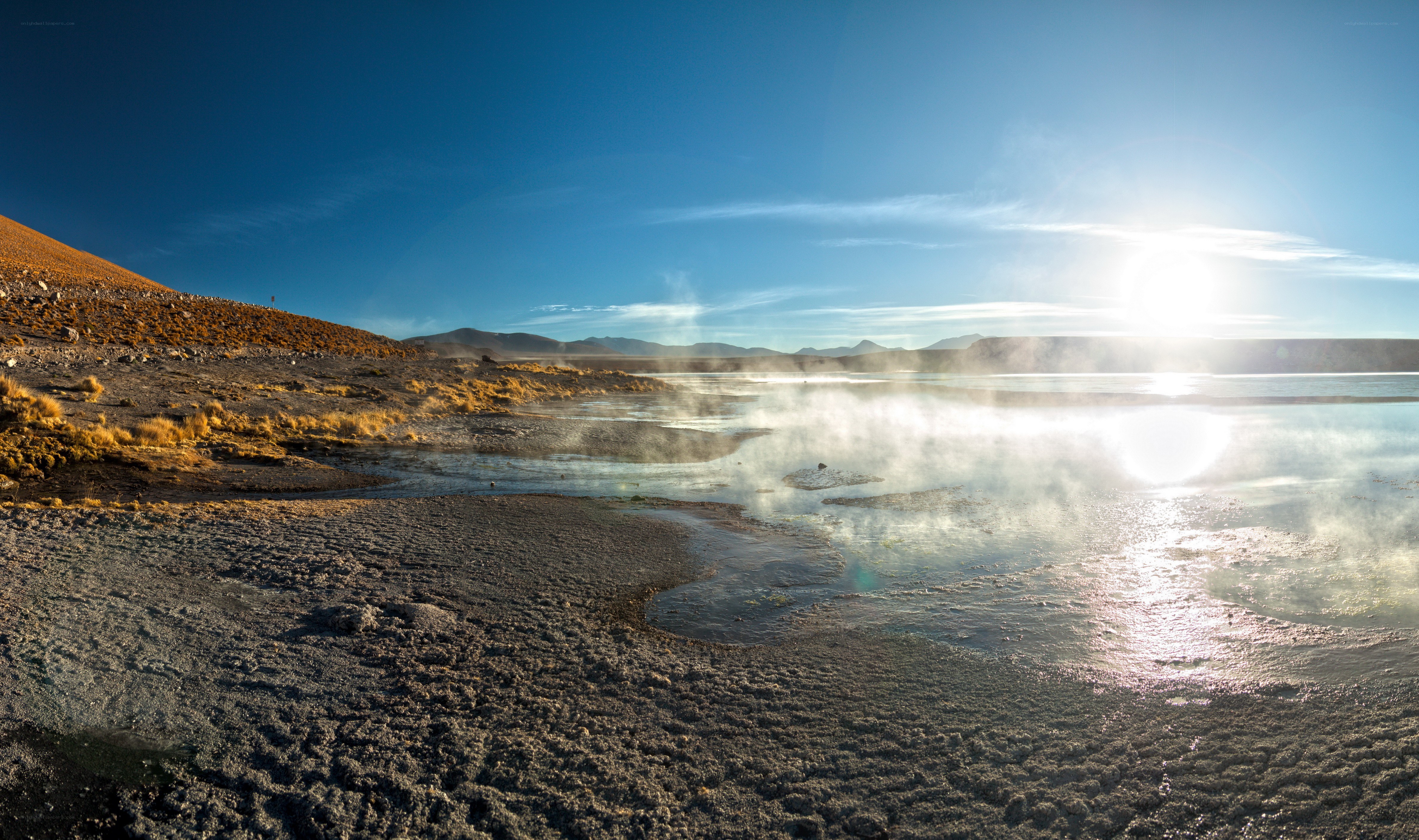 steaming geothermal lake