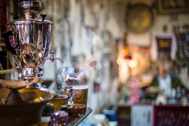 Steaming Samovar on Table