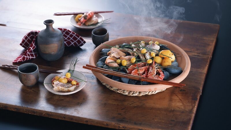 Steaming Seafood Dish — Brown