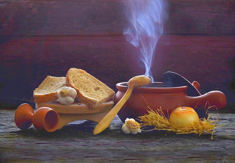 Steaming Soup and Bread