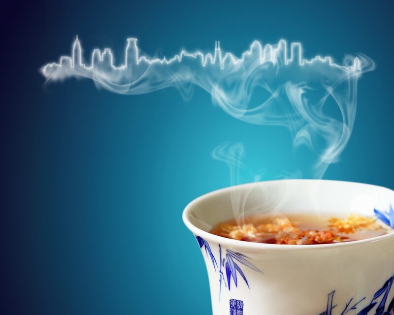 Steaming Tea Cup — Blue, Serene