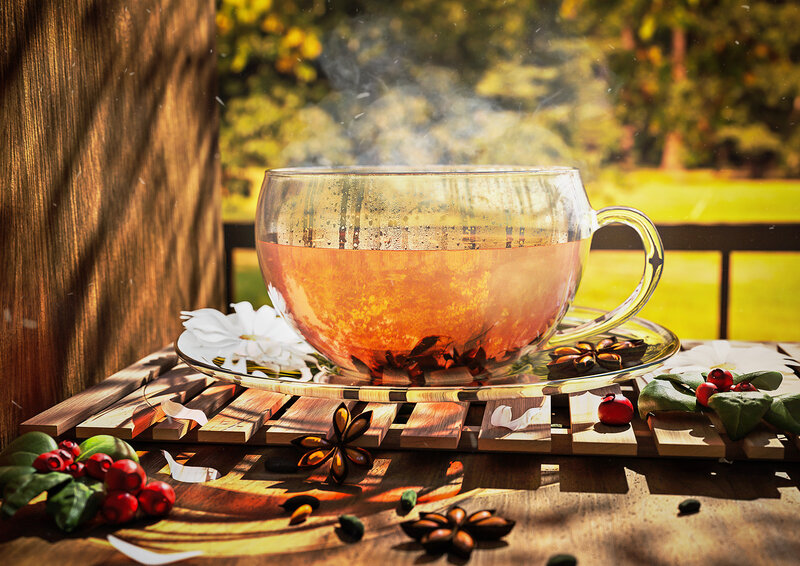 Steaming Tea Cup — Brown, Serene, Afternoon
