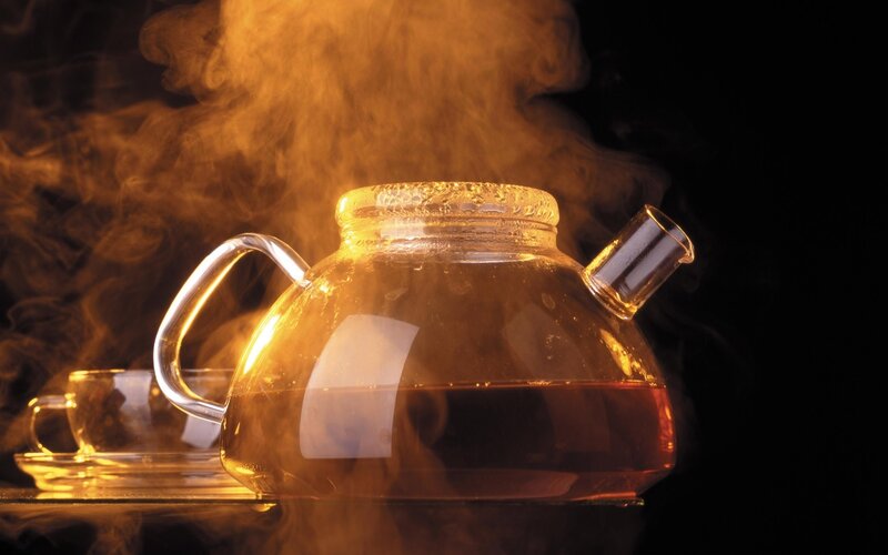 Steaming tea kettle