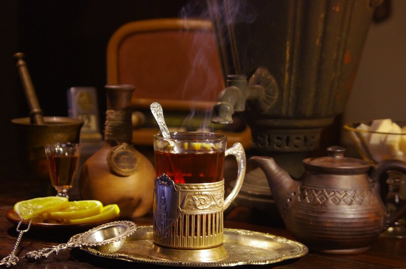 Steaming Tea on Tray