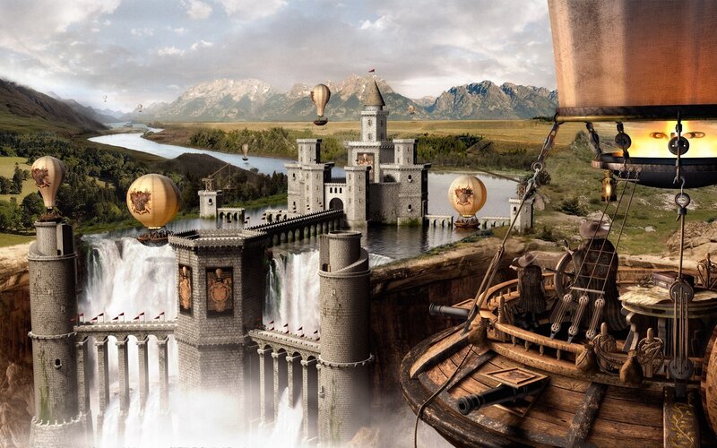Steampunk Airship and Castle