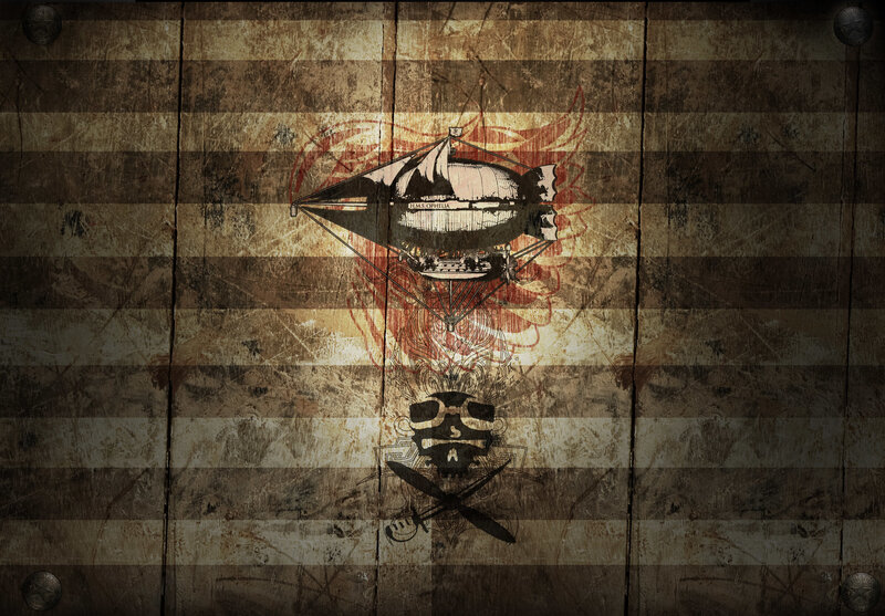 steampunk airship and skull