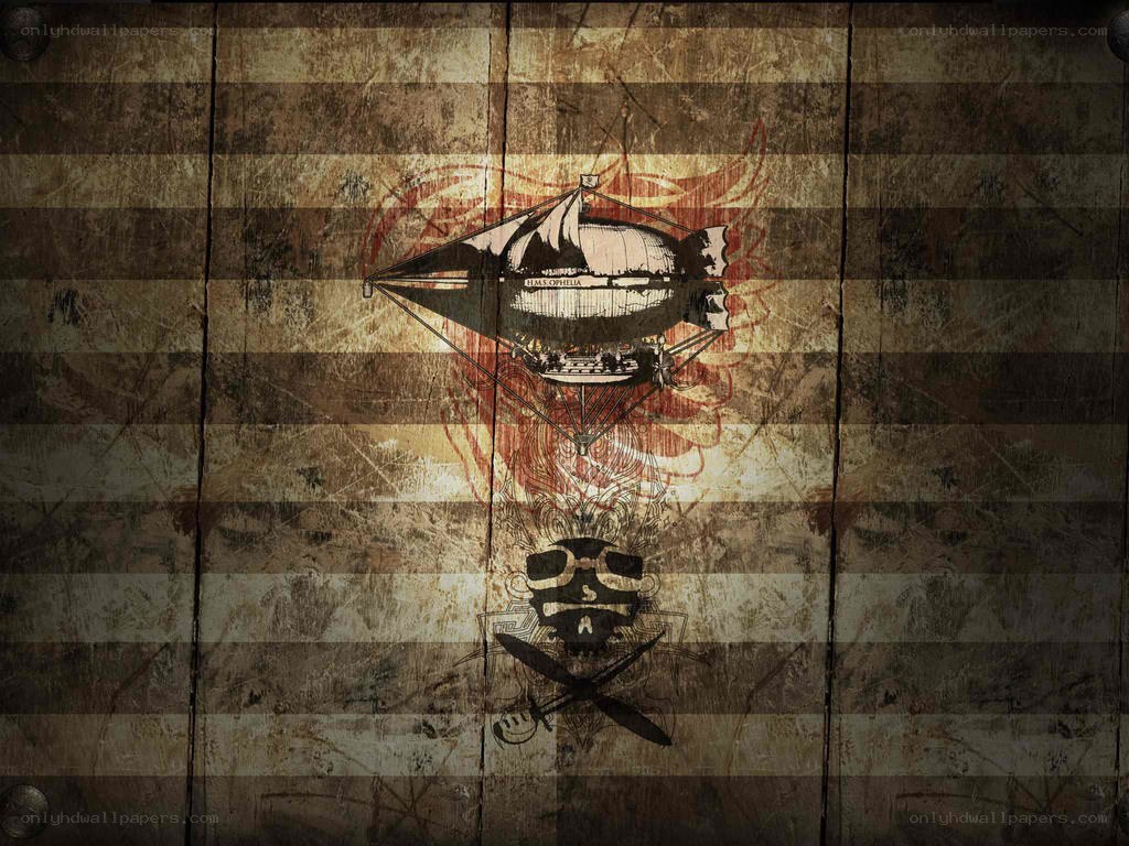 steampunk airship and skull