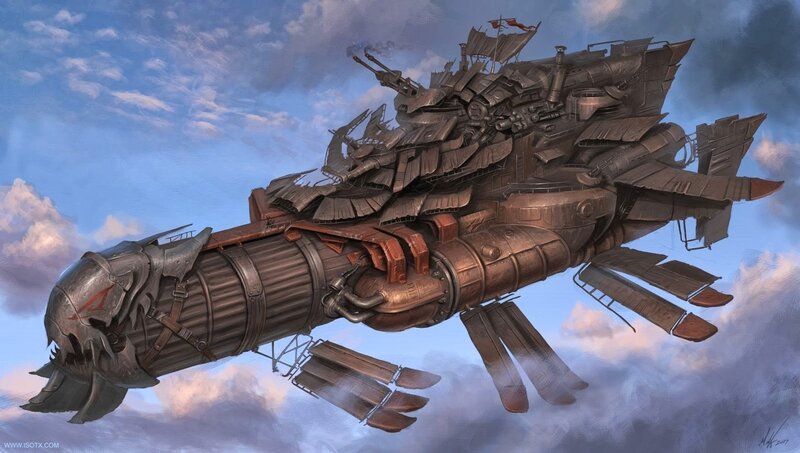 Steampunk Airship — Blue, Dramatic