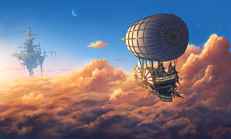 Steampunk Airship — Blue, Serene