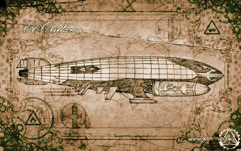 Steampunk Airship Blueprint — Brown
