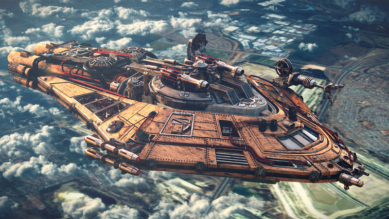 Steampunk Airship — Brown, Dramatic, Afternoon