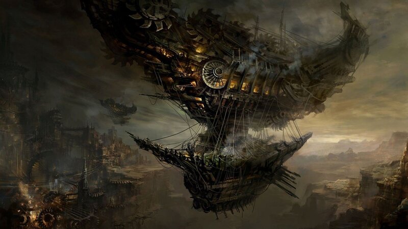 Steampunk Airship — Brown, Dramatic, Sunset, Digital Art