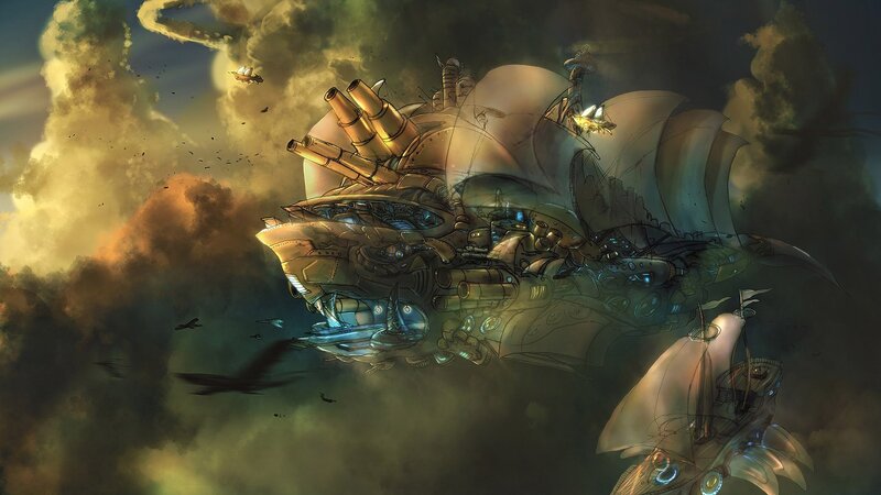 Steampunk Airship — Brown, Dramatic, Sunset