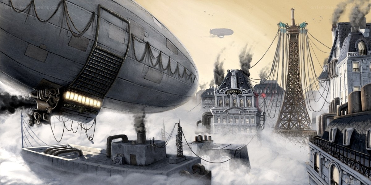 Steampunk airship city