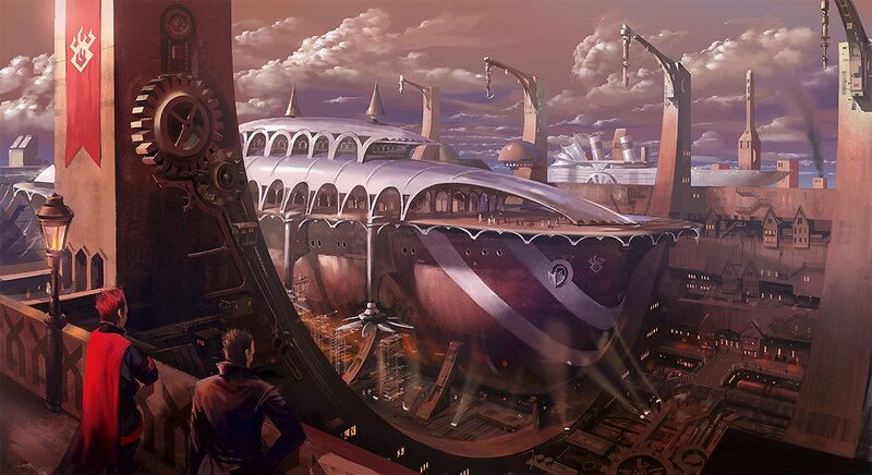 Steampunk airship dock